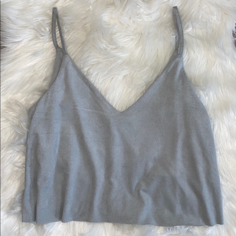 Baby Blue Velvet Cropped Tank Top